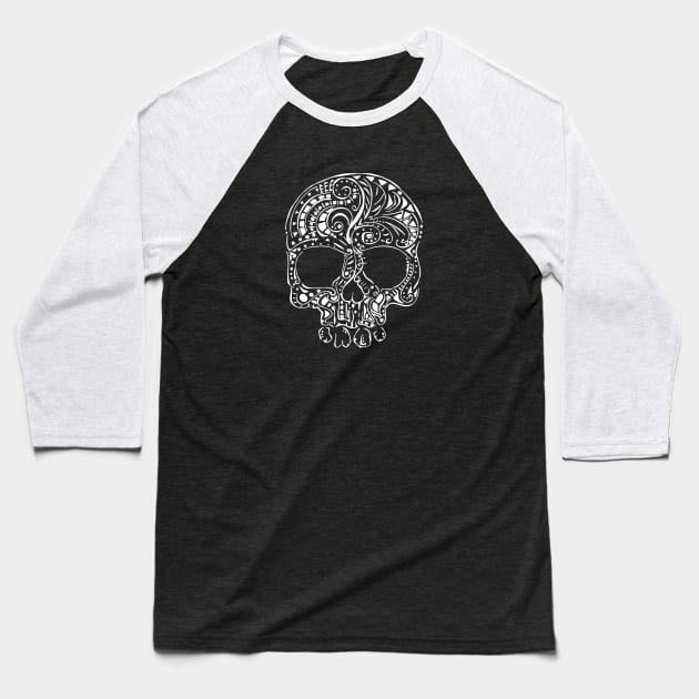 Tribal tattoo style gothic skull Baseball T-Shirt by orriart